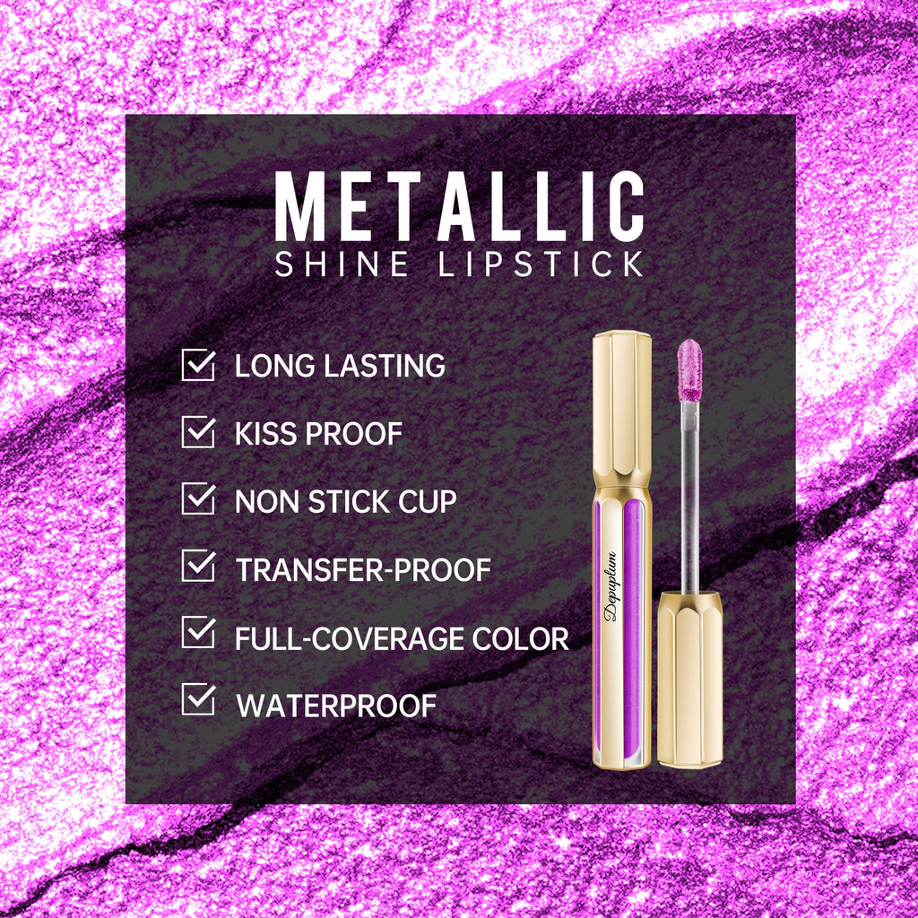 Depuplum Purple Lipsticks for Women Metallic Glitter Lipstick Long Lasting