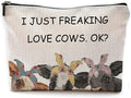 NEGIGA I Just Freaking Love Cows OK Farmhouse Cows with Bandanas Makeup Bag Cosmetic Bags with Zipper Pouch Travel Toiletry Case,Gifts for Cow Lovers Farm Girls