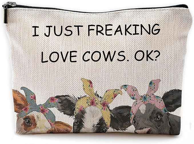 NEGIGA I Just Freaking Love Cows OK Farmhouse Cows with Bandanas Makeup Bag Cosmetic Bags with Zipper Pouch Travel Toiletry Case,Gifts for Cow Lovers Farm Girls