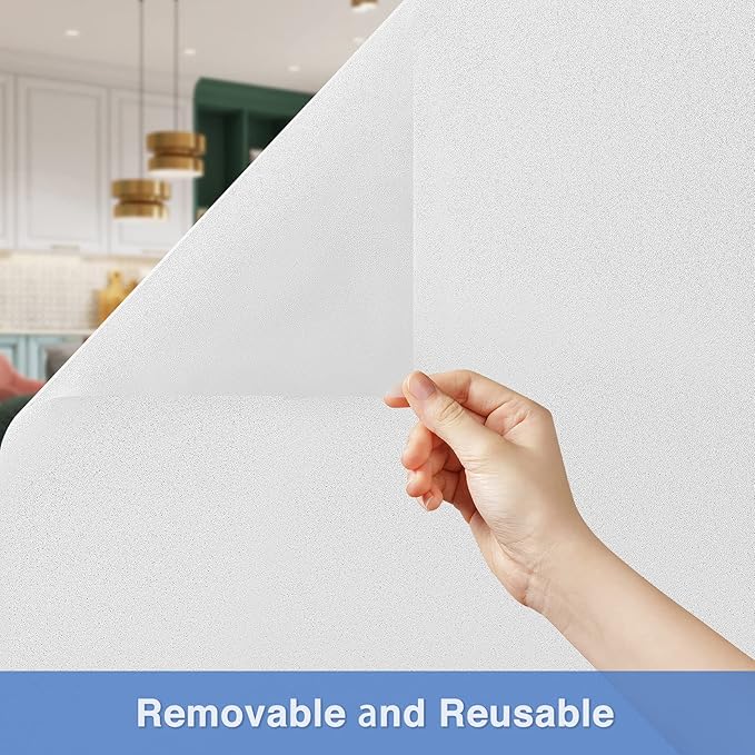 Volcanics Frosted Glass Window Privacy Film with Installation Tools, Removable Static Cling Bathroom Window Film, Heat Control UV Blocking, Peep-Proof, Ideal for Home Office 35.4 x 78.7 Inches