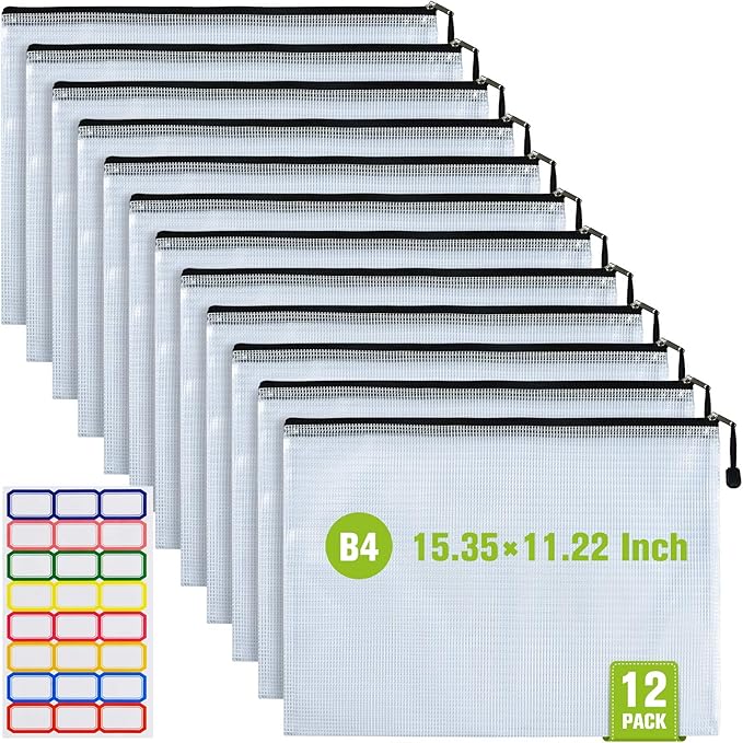 12PCS Mesh Zipper Pouch Bags: B4 Clear Zipper Pouches for Classroom, Black