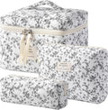 HBselect Quilted Makeup Bag, 3Pcs Cotton Large Travel Makeup Bags Organizer