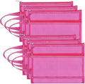Fassave 6 Pack Mesh Zipper Pouch Bags, Double Layer Nylon Pouch with Handle for Office Travel Organization (Hot Pink, A4)