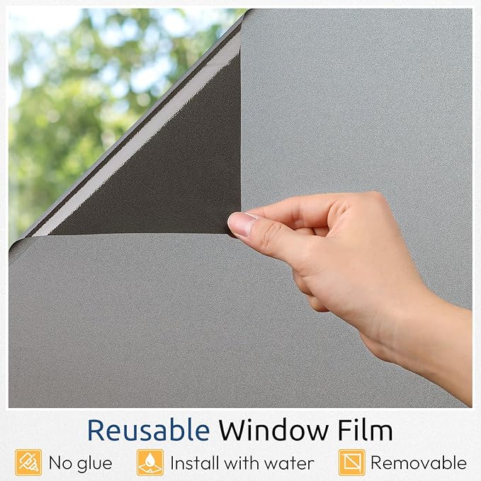 rabbitgoo Static Cling Privacy Film for Glass Windows, Taupe 17.5" x 78.7"