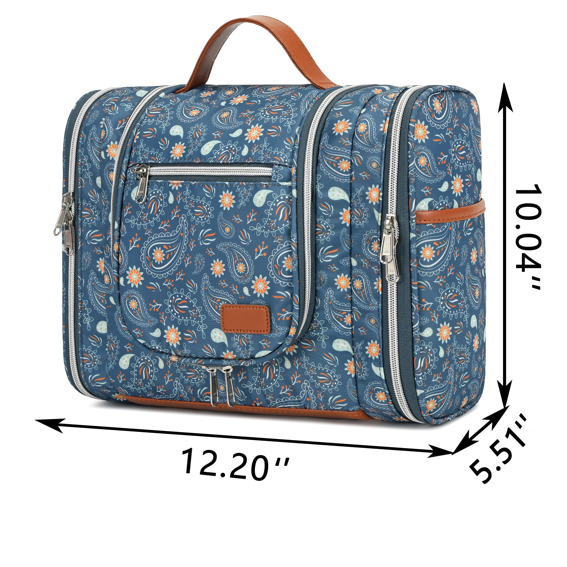 Perlvin Alinne Hanging Toiletry Bag for Women, Travel Makeup with Metal Swivel Hook, Organizer for Full Sized Cosmetics and Toiletries,Water-Resistant Nylon,Paisley Floral