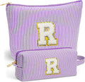 Fohufo Initial Makeup Bag for Women - Toiletry Bag, Portable Cosmetic Bag Make up Kit Pouch | Travel Essentials Cute Makeup Bag Birthday Gifts for Women, Purple Letter R