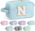YOOLIFE Personalized Gifts for Mom - Initial Makeup Bag Cosmetic Bag Toiletry Pouch, Personalized Birthday Gifts for Mom Grandmother Stepmother, Mother In Law Gifts, Mothers Day Gifts, Light Blue N