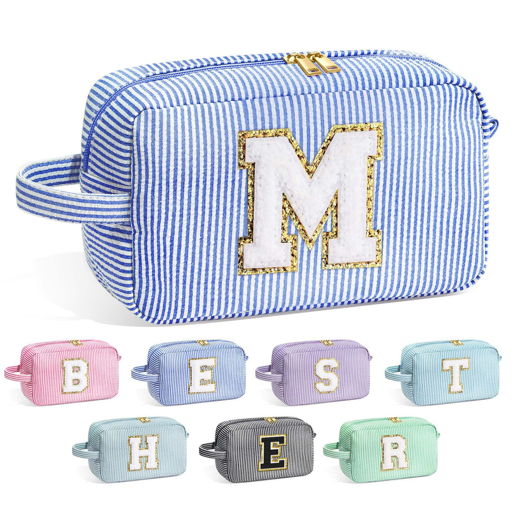 YOOLIFE Gifts for Women Teen Girls Kids - Initial Makeup Bag Cosmetic Bag Toiletry Pouch, Personalized Birthday Gifts for Women Girls Mom Daughter Sister Friends, Blue M