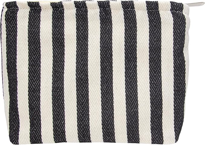 Flat Makeup Bag for Women,Zipper Cosmetic Pouch Purse,Stripe Black White