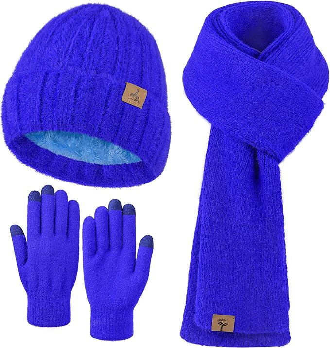 LOROME Winter Beanie Hat Gloves Scarf, Cashmere Hat Gloves Scarf Set Women