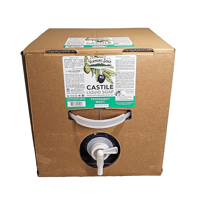 VERMONT SOAP Castile Soap Peppermint, Organic Liquid Body Wash, 5 Gallon