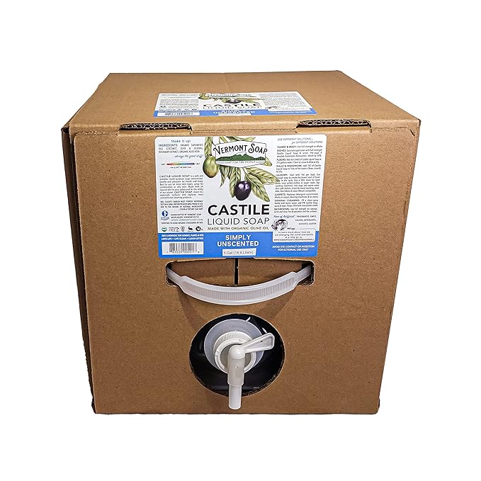 VERMONT SOAP Castile Soap Unscented, Organic Liquid Body Wash, 5 Gallon