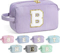 YOOLIFE Bridesmaid Proposal Gifts - Personalized Bridal Shower Bridesmaid Bride To Be Bachelorette Party Gifts Maid Matron Honor Gifts, Monogram Initial Purple Makeup Bag Cosmetic Bag, Purple B