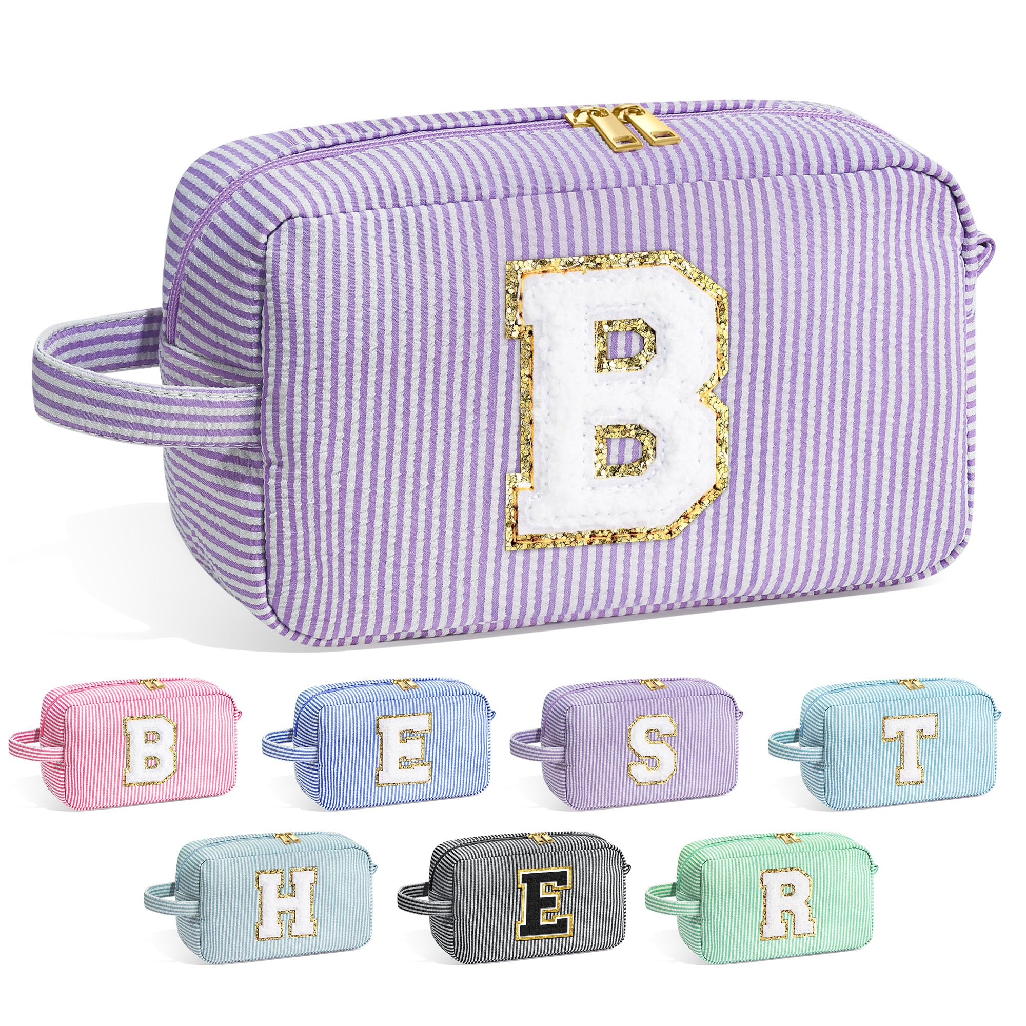 YOOLIFE Bridesmaid Proposal Gifts - Personalized Bridal Shower Bridesmaid Bride To Be Bachelorette Party Gifts Maid Matron Honor Gifts, Monogram Initial Purple Makeup Bag Cosmetic Bag, Purple B