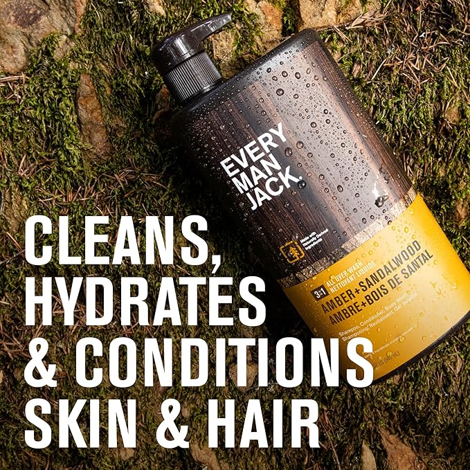 Every Man Jack 3-in-1 All Over Body Wash for Men, Amber Sandalwood, 2pk