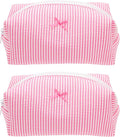 Cozy Makeup Bag for Women,Zipper Cosmetic Pouch,Stripe Candy Pink,2 Pack
