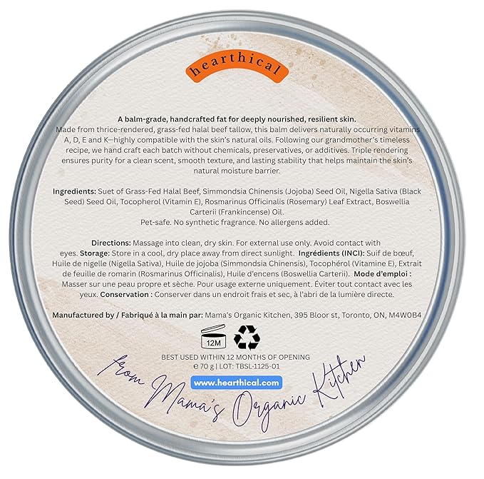 Hearthical Halal Grass Fed Beef Tallow For Skin – 70g Organic Beef Tallow Moisturizer – Beef Tallow Face Moisturizer & Beef Tallow Face Cream – Pure Beef Tallow Balm with Black Seed and Jojoba