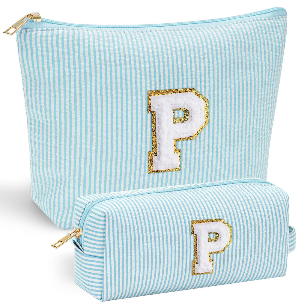 YOOLIFE Monogram Cute Initial Makeup Bag - Personalized Cosmetic Toiletry Pouch Make Up Case for Women, Her Best Friend, Sister, Teacher, Birthday Gifts