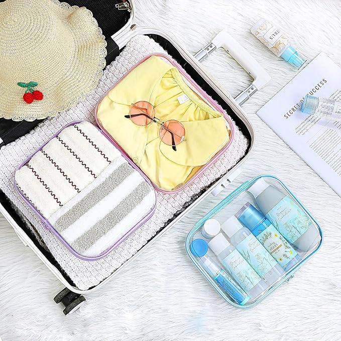 Hoolerry 3 Pcs Clear Hard Zipper Case Hard Plastic Zipper Pouch Makeup Bag Portable Travel Organizer for Cosmetics, Office Supplies, Documents & Toiletries(Multicolor,M)