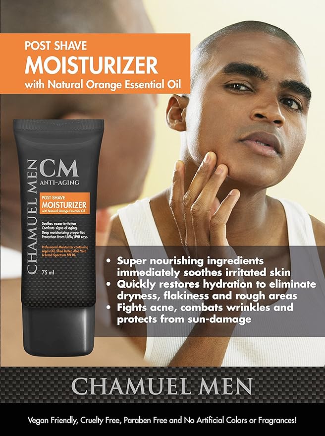 Mens Face Moisturizer Anti Aging - Aftershave for Men, Face Cream & Post Shave Lotion with Argan, Shea & Aloe - Daily Skin Care Balm for Dry, Oily & Sensitive Skin, 2.6 oz