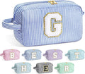 YOOLIFE Graduation Gifts for Teen Girls - Initial Makeup Bag Letter Toiletry Pouch Cosmetic Case, Personalized Teen Girl Gifts Trendy Stuff Party Favor, Blue G