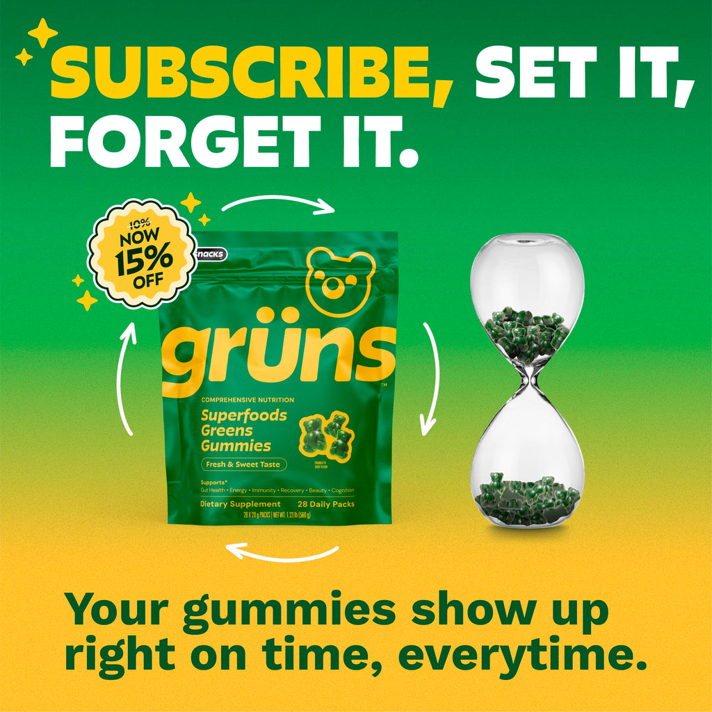 Gruns Adult Greens Gummies & Daily Multivitamin, Prebiotic Fiber, 28 ct