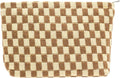 PAZIMIIK Checkered Makeup Bag for Purse, Small Flat Cosmetic Pouch,Coffee