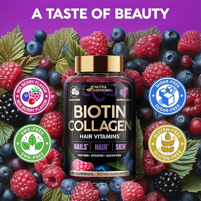 Biotin Gummies for Hair Growth Support - for Women & Men - Berry, Pack of 2