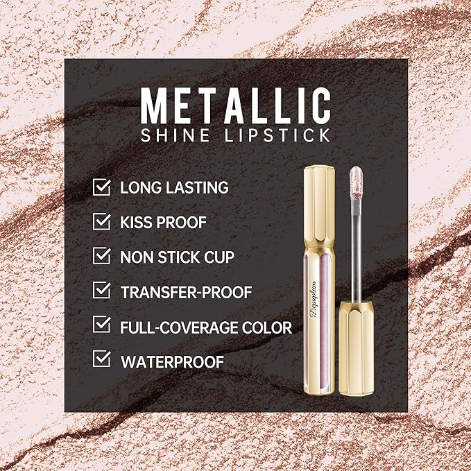 Depuplum Silver Lipsticks for Women Metallic Glitter Lipstick Long Lasting