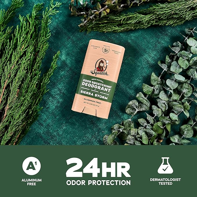 Dr. Squatch Natural Men’s Deodorant – Aluminum Free Natural Deodorant Men with Charcoal & Postbiotics for 72-Hour Odor Protection – Mountain Meadow & Lumberjack Lodge, 2.65oz Stick (3-Pack)