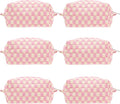 Checkered Makeup Bag for Purse, Small Cosmetic Pouch,Pink Beige,6 Pack