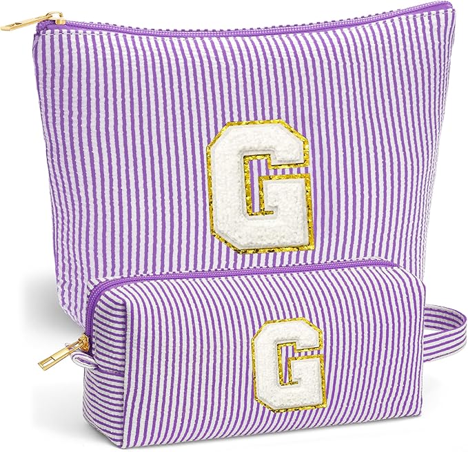 Fohufo Travel Makeup Bag Organizer - Travel Essentials Toiletry Bag for Women, Initial Travel Toiletry Bag with Zipper | Preppy Stuff Birthday Gifts for Women Mom Daughter, Purple Letter G