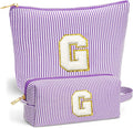 Fohufo Travel Makeup Bag Organizer - Travel Essentials Toiletry Bag for Women, Initial Travel Toiletry Bag with Zipper | Preppy Stuff Birthday Gifts for Women Mom Daughter, Purple Letter G