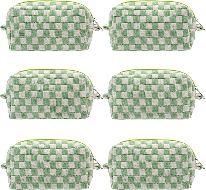 Checkered Makeup Bag for Purse, Small Cosmetic Pouch,Light Green,6 Pack