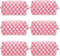Checkered Makeup Bag for Purse, Small Travel Cosmetic Pouch,Pink,6 Pack