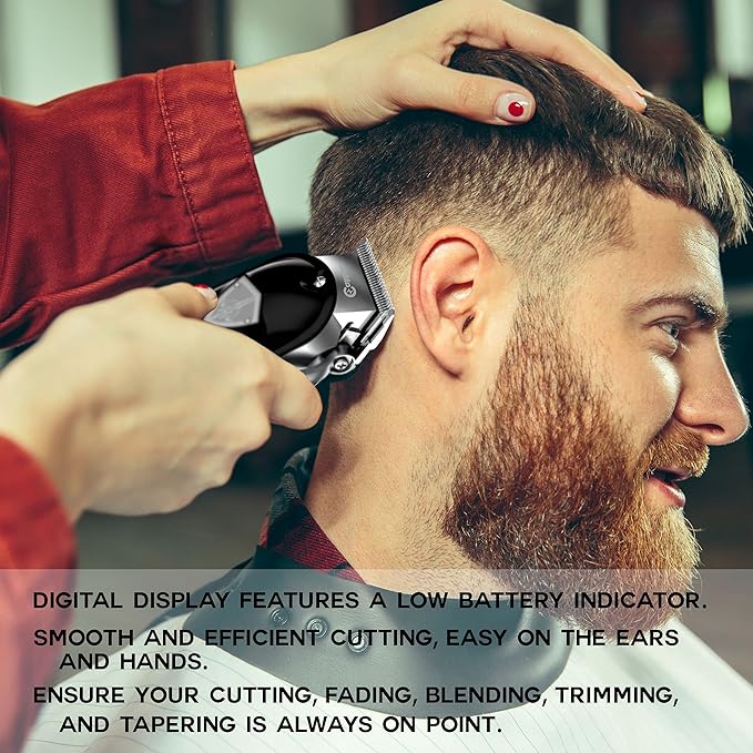 Caliber.44 Magnum FMJ rdless Clipper Kit - Professional Mens Clippers for Hair, Beard and Muache - Rechargeable Grooming Electric Razor – Bundled with Caliber No Slip Clipper Grips,4 Piece Set