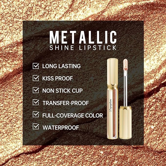 Depuplum Gold Lipsticks for Women Metallic Glitter Lipstick Long Lasting
