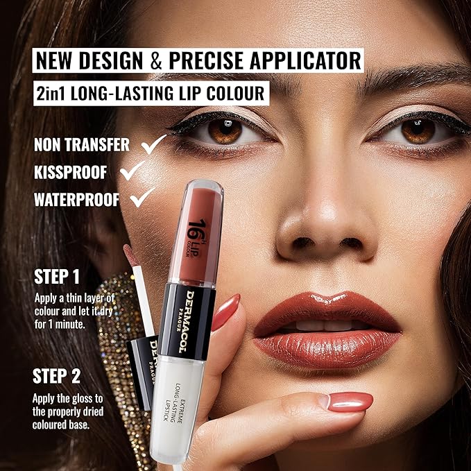 Dermacol 16-Hour Lip Color, Two-Phase Kissproof Lip Stain & Gloss, No.23