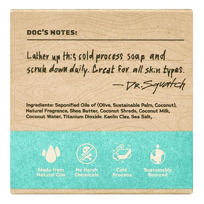 Dr. Squatch Natural Men’s Bar Soap - Cold Process Body Soap Bar with Natural Oils - Gifts for Men - Coconut Castaway (5 oz, 3-Pack)
