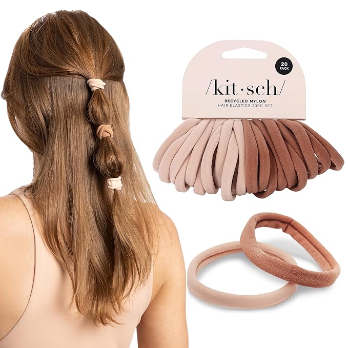 Kitsch Elastic Hair Ties No Damage | Stretchable Hair Bands - Blush 20pcs