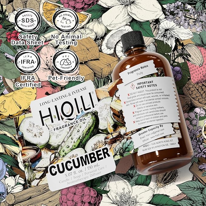 HIQILI Cucumber Fragrance Oil for Diffuser, DIY Soap & Candle - 5.07 Fl Oz