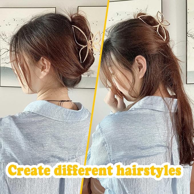 Solilayx 2-Pack Butterfly Claw Clips for Women, Metal Hair Clips for Thick Hair - Non-Slip Large Hair Claws for Updos, Bun, Ponytail