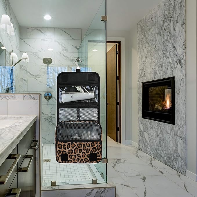senya Hanging Travel Toiletry Bag Kit Makeup Case Cosmetics Organizer for Men Women leopard