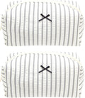 Cozy Makeup Bag for Women,Zipper Cosmetic Pouch,Stripe Black,2 Pack