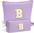 Fohufo Birthday Gifts for Women - Initial Makeup Bag Set, Portable Makeup Pouch Cosmetic Bag with Zipper, Travel Essentials Toiletry Bag Travel Gifts for Women, Purple Letter B