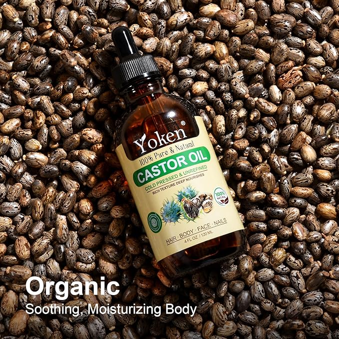 Yoken USDA EWG Castor Oil 4oz, Cold Pressed Hexane Free with Roller Bottle