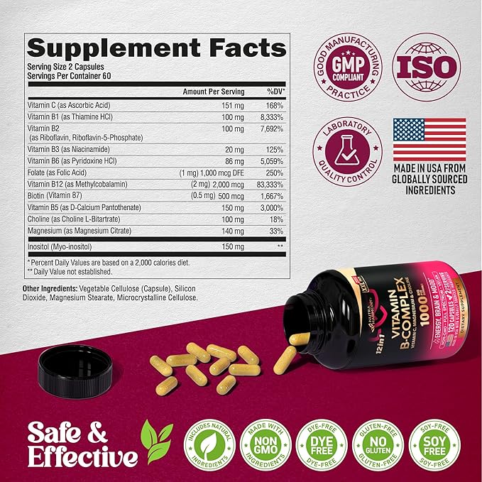 Vitamin B Complex for Men & Women - Full B-Complex & Vitamin B12 - 120 Caps
