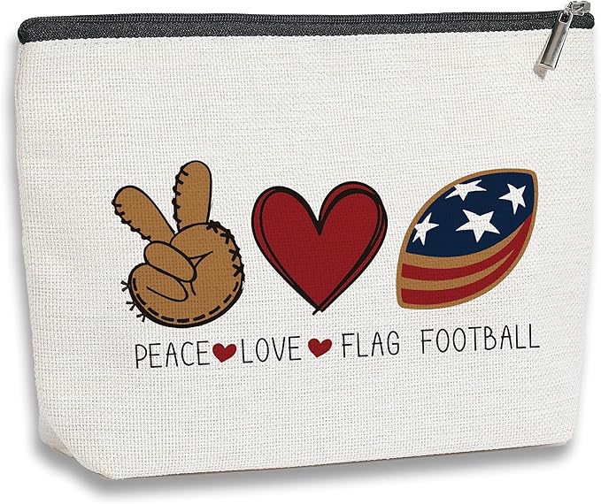 kdxpbpz Football Travel Pouch Flag Football Bag Football Gifts Football Mom Gifts C Team Coach Gifts Sport Fans Gifts for Football Lovers Players Birthday Gifts - Peace Love Flag Football