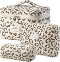 HBselect Quilted Makeup Bag, 3Pcs Cotton Large Travel Makeup Bags Organizer