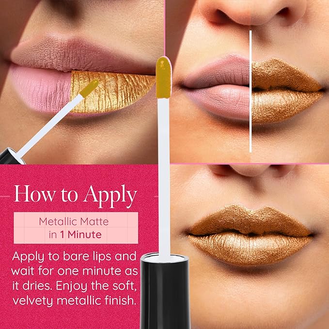 Aromi Gold Metallic Liquid Lipstick, Bronze Yellow Lip Color with Shimmery Finish (Gold Digger)